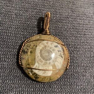 Handmade ammonite fossil wire wrapped wearable art pendant for necklace unisex